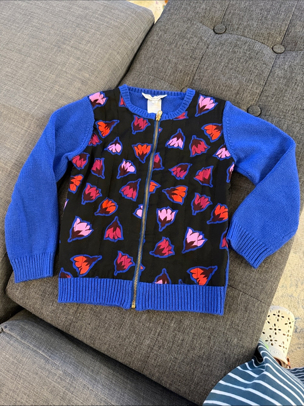 Little Marc Jacobs Blue-Sleeve Floral Zip Cardigan